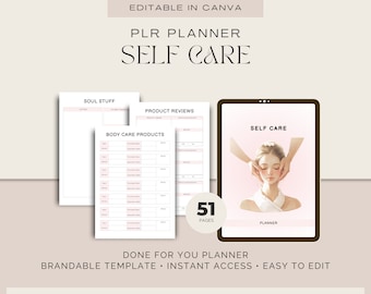 PLR Planner Autocuidado, Diario de amor propio, Salud mental, Bienestar, Plantilla Canva editable, Reventa hecha para usted
