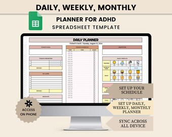 Spreadsheet Planner Daily Schedule Google Sheets To Do List, Monthly Calendar Daily Routine Task Tracker To-do Spreadsheet