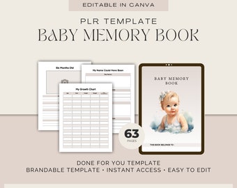 PLR Libro de recuerdos para bebés, plantilla Canva de recuerdo para niños, plantilla canva editable de recuerdos navideños, hecha para usted, plantilla resellable