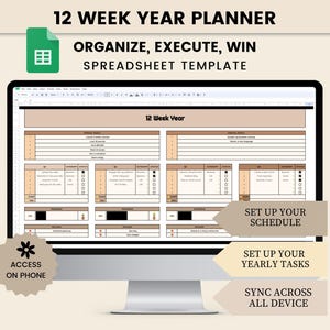 12 Week Goal Planner Spreadsheet Google Sheets, Quarterly Planner, Planner Spreadsheet, 90 Day Planner Google Sheets Template, Goal tracker