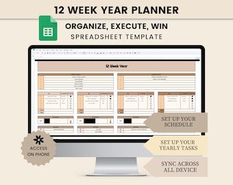 12 Week Goal Planner Spreadsheet Google Sheets, Quarterly Planner, Planner Spreadsheet, 90 Day Planner Google Sheets Template, Goal tracker