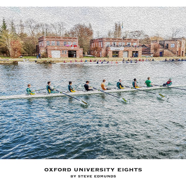 Oil Painting style print of the Oxford University Eights week rowing
