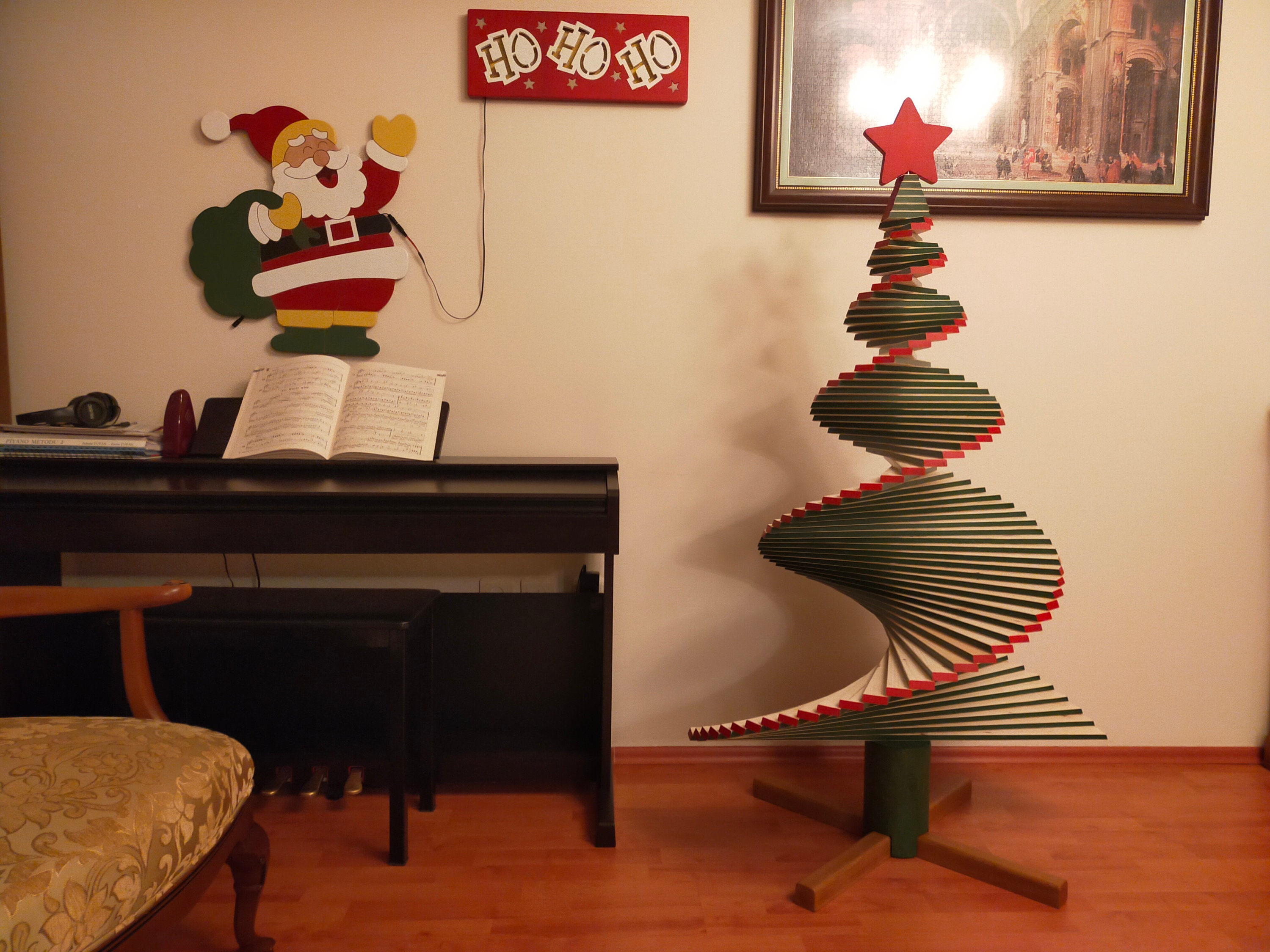 Wooden Spiral Christmas Tree, Xmas Ornament Decoration, Modern