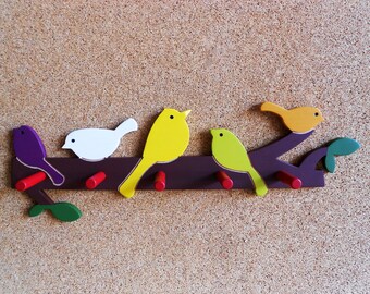 Kids Wall Hook Colorful Birds, Children Coat Hook, Kids Hat Hook, Baby Room Clothes Hanger, Animal Coat Hook, Gift for Kids, Birds Hanger