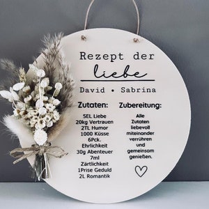Wooden disc with dried flowers | recipe of love | Wedding Day | Anniversary | Wedding gift | birthday | engagement | valentines day