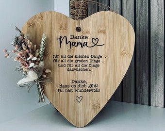 XXL Holzherz | beste Mama | Herz mit Trockenblumen | Danke für Alles | Geburtstagsgeschenk | Geschenk zu Muttertag | Danke Mama