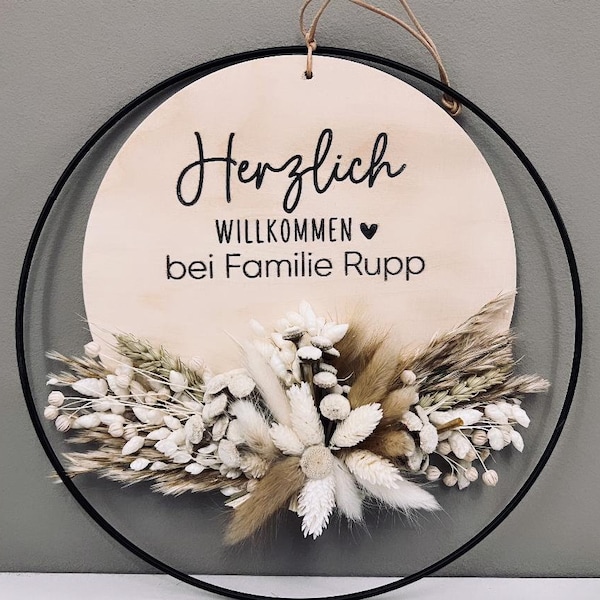 Türkranz mit Trockenblumen | Herzlich Willkommen NEU | personalisierbar | Türschmuck | Hochzeitsgeschenk | Hochzeit | Geburtstag | Muttertag