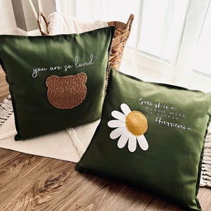 Pillow Cushion daisy flower Pillow Bear Decorative pillow personalized pillow Pillow with name Cuddly pillow Pillow handmade image 2