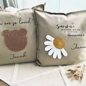 Pillow Cushion daisy flower Pillow Bear Decorative pillow personalized pillow Pillow with name Cuddly pillow Pillow handmade image 1