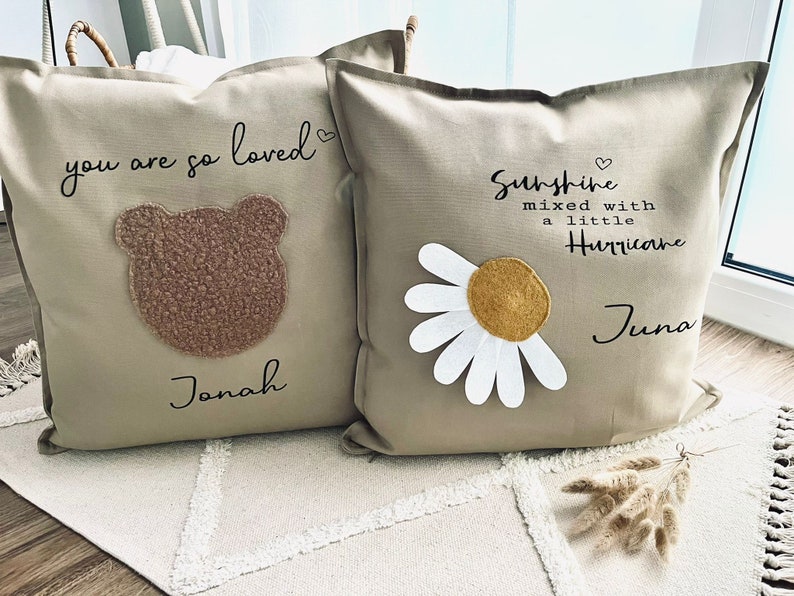 Pillow Cushion daisy flower Pillow Bear Decorative pillow personalized pillow Pillow with name Cuddly pillow Pillow handmade image 1