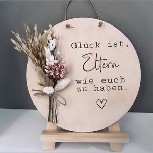 Glück ist Eltern wie euch zu haben | Holzscheibe mit Trockenblumen | beste Eltern | Danke für Alles | Geburtstagsgeschenk | beste Mama Papa