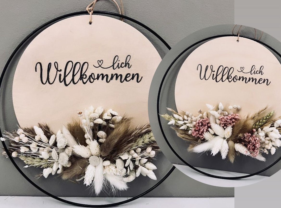 Türkranz mit Trockenblumen herzlich Willkommen Deko Türschmuck