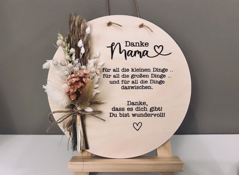 best mom best grandma Wooden disc with dried flowers Thanks for everything Birthday gift best great grandma Gift for Mother's Day V4 Danke Mama