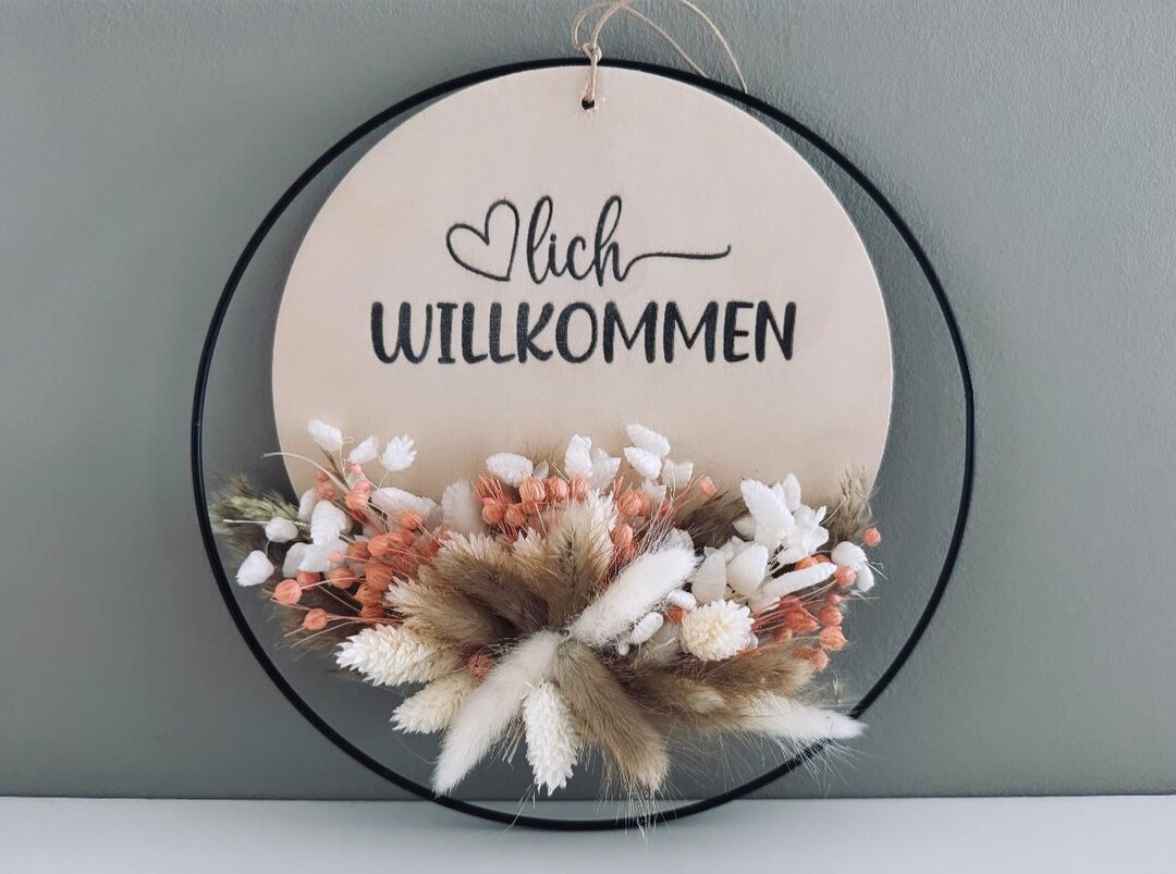 Türkranz mit Trockenblumen herzlich Willkommen Deko Türschmuck