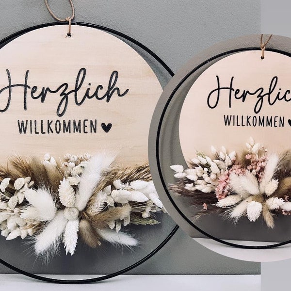 Herzlich Willkommen NEU | Türkranz mit Trockenblumen | Deko | Türschmuck | Hochzeitsgeschenk | Hochzeit | Geburtstag | Muttertag | Eingang