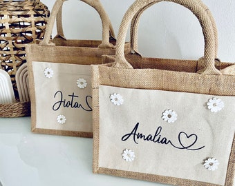 Jute bag | customizable | with flowers | Jute bag with name | Gift for girls | Birthday gift | Shoppers | Gift wife