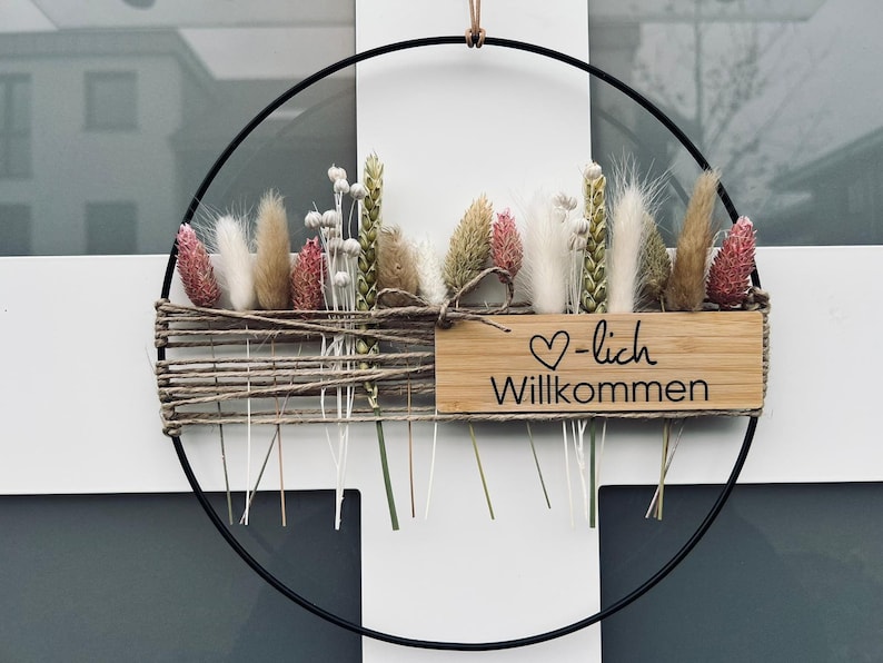 Türkranz mit Trockenblumen Trockenblumen Deko Türschmuck Hochzeitsgeschenk Hochzeit Geburtstag Muttertag Eingang Türe 2. Willkommen Blumen