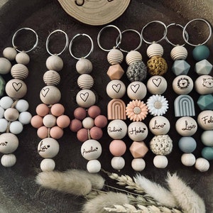 Keyring | Backpack pendant | personalized | with engraving | birthday gift | with name | daisy | flower | rainbow
