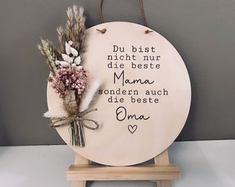 beste Mama | beste Oma | Holzscheibe mit Trockenblumen | Danke für Alles | Geburtstagsgeschenk | beste Uroma | Geschenk zu Muttertag