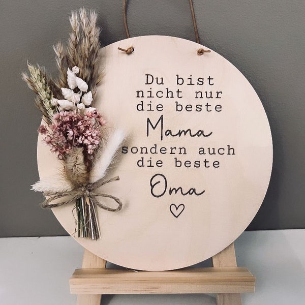 beste Mama | beste Oma | Holzscheibe mit Trockenblumen | Danke für Alles | Geburtstagsgeschenk | beste Uroma | Geschenk zu Muttertag