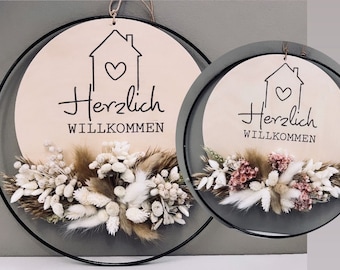 Herzlich Willkommen Haus | Türkranz mit Trockenblumen | Deko | Türschmuck | Hochzeitsgeschenk | Hochzeit | Geburtstag | Muttertag | Eingang