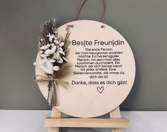 beste Freundin | Holzscheibe mit Trockenblumen | Danke für Alles | Geschenk | du bist die Beste | Vertrauensperson | Geschenk für Freundin