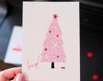 Lot de 2 cartes de vœux illustration chats de Noël