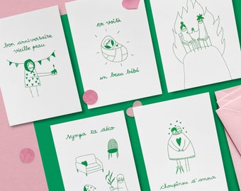 Set of 5 greeting cards and envelopes