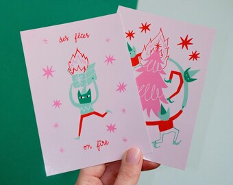 Lot de deux cartes de Noël elfes rebelles magiques