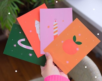 Set of 4 Christmas illustrated greeting cards