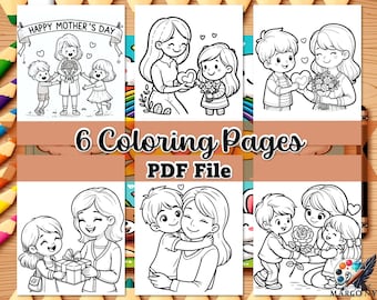 Mother's Day Coloring: Kids Activity Pages, (Digital Download)