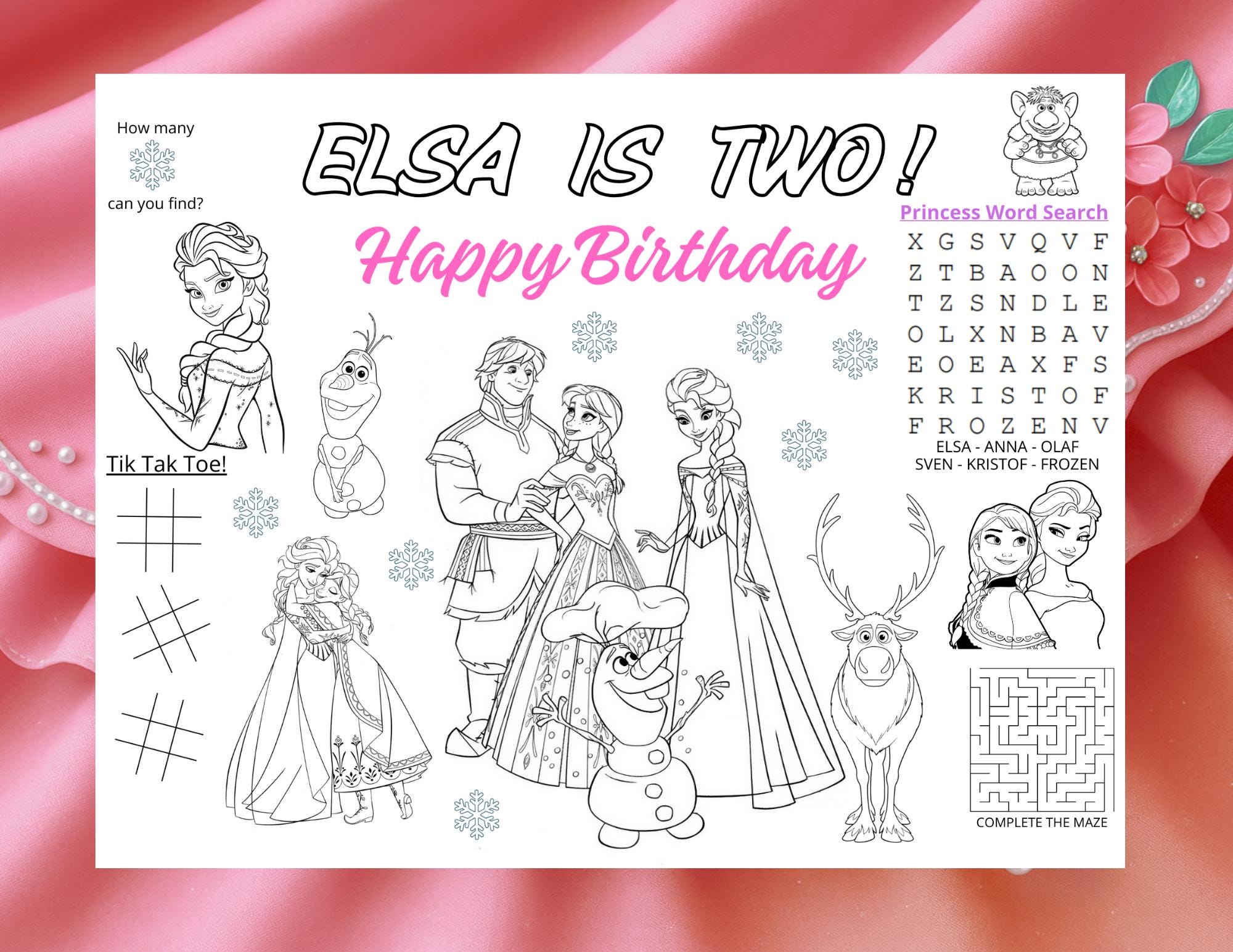 Elsa Birthday Activity Sheet, Frozen Coloring Page (digital Download ...