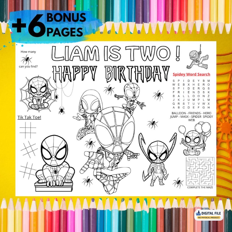 Custom Spidey Birthday Coloring Page - Printable Party Activity ...
