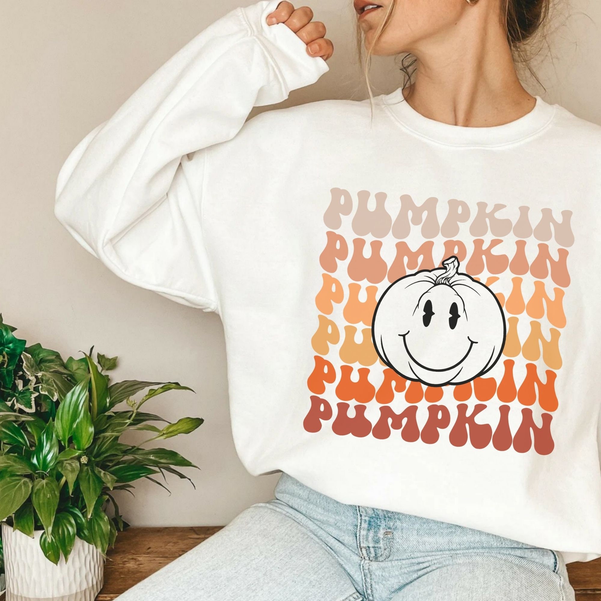 Discover Retro Pumpkin Sweatshirt, Smile Pumpkin Sweatshirt, Trendy Smile Face Sweater, Fall T-Shit, Retro Happy Face Sweater, Pumpkin Season Sweater
