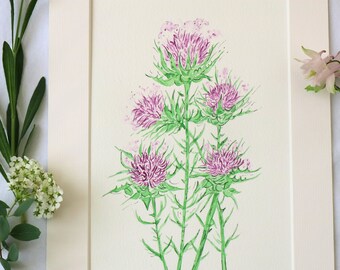 Scottish Thistle Watercolour Painting: Original Signed Wall Art