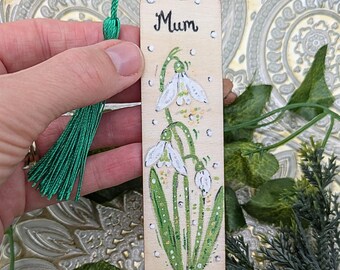 Snowdrop hand-painted wooden Bookmark: Personalised bookmark