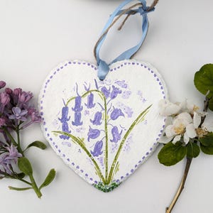 Bluebell hand-painted slate heart ornament, bluebell decoration, bluebell plaque, Bluebell gift, 40th 50th 60th gift, 70th 80th 90th gift,