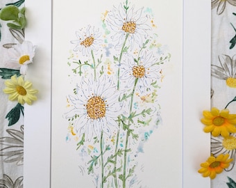 Daisy hand-painted original Spring floral watercolour painting (not a print), April Birth Flower gift