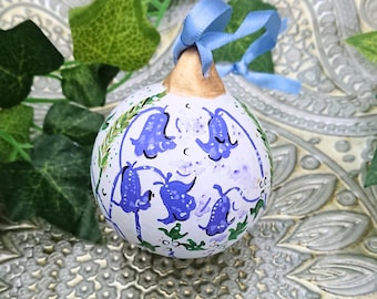 Hand-Painted Bluebell Ceramic Bauble: Bluebell Keepsake decoration gift