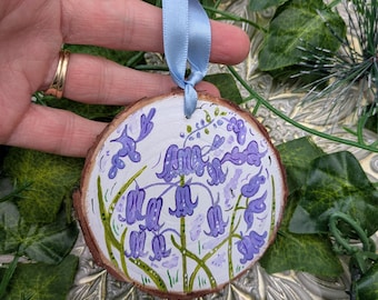 Hand-Painted Bluebell Wood Slice decoration: Bluebell personalised gift for Mum Nan Nana Grandma