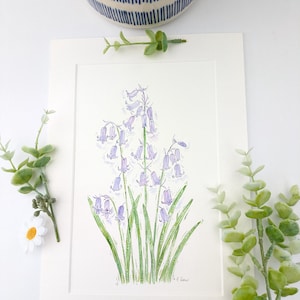 Bluebell original signed watercolour painting, Bluebell picture, Bluebell botanical, Bluebell art, Bluebell Mum Nana Grandma gift