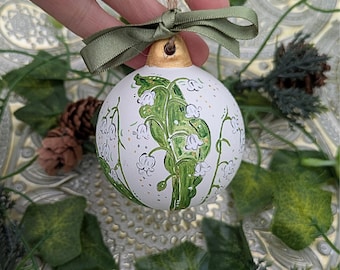 Hand-Painted Lily of the Valley Ceramic Ornament, Floral Keepsake Decoration