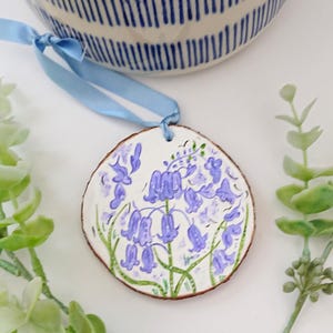 Bluebell hand-painted decoration, Bluebell personalised gift, Bluebell plaque, 30th 40th 50th 60th gift, 70th 80th gift, Bluebell keepsake
