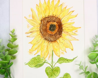 Original Sunflower Watercolour Painting: Signed Floral Wall Art