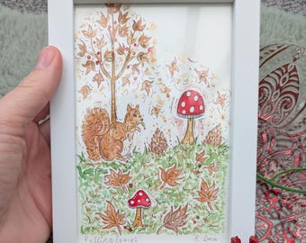 Red Squirrel hand-painted original framed watercolour Painting