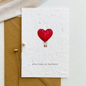 Einpflanzbare Hochzeitskarte | Glückwunschkarte zur Hochzeit | Samenkarte | Heißluftballon Herz | Minimalistisch | Nachhaltig | Liebe