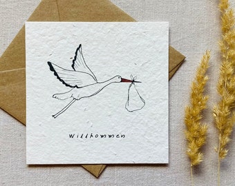 Implantable birthday greeting card | Seed card | Minimalist | Birth card | Welcome | stork