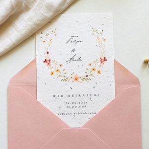 Einpflanzbare Hochzeitseinladung | Muster | Minimalistisch | Wildblumen | Saatpapier | Hochzeit |  Einladungskarte | Samenkarte | Nachhaltig