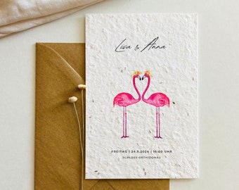 Einpflanzbare Hochzeitseinladung | Gleichgeschlechtlich | Gay | Frau und Frau | Einladungskarte zur Hochzeit | Hochzeitskarte | Flamingos