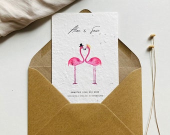 Einpflanzbare Hochzeitseinladung | Einladungskarte zur Hochzeit | Hochzeitskarte | Samenkarte | Flamingos | Minimalistisch | Nachhaltig